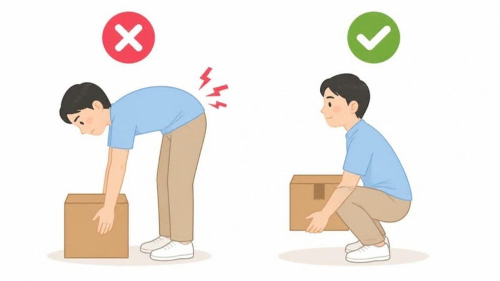 物を持ち上げるときの悪い例と良い例