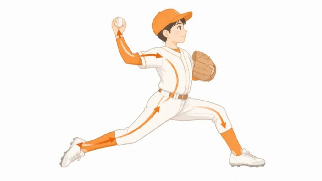 投球動作で下半身から腕へ伝わる力の流れ