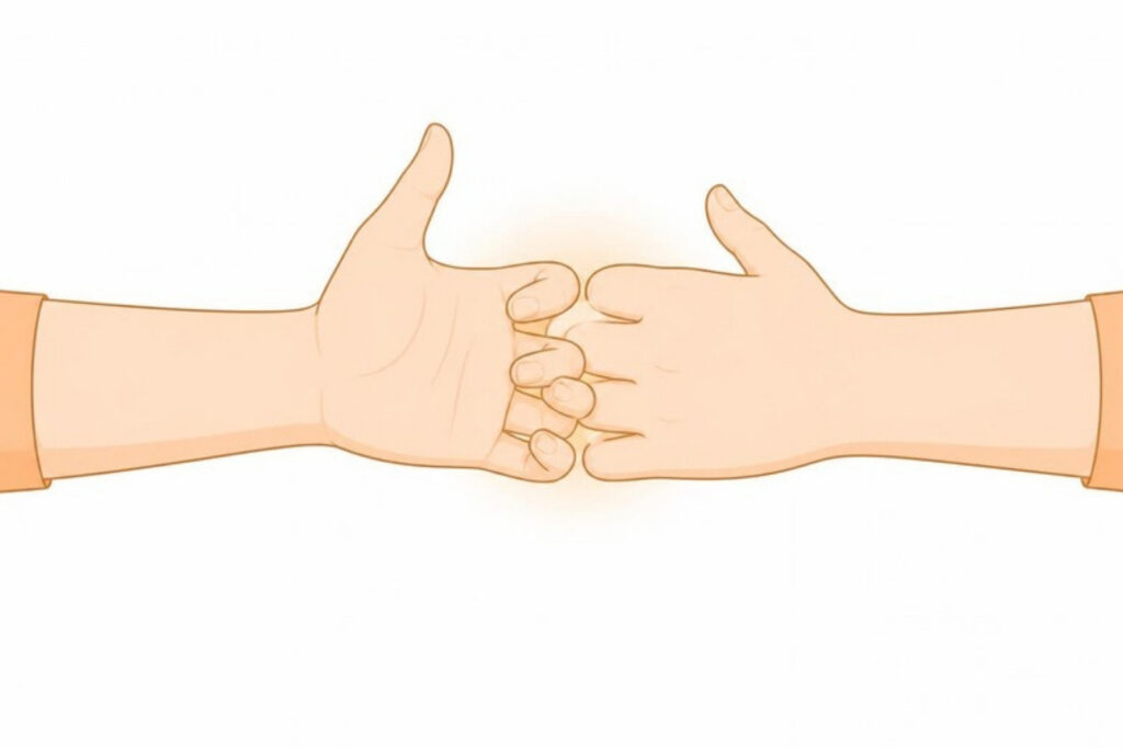 指と指を引っかけて引き合うストレッチ