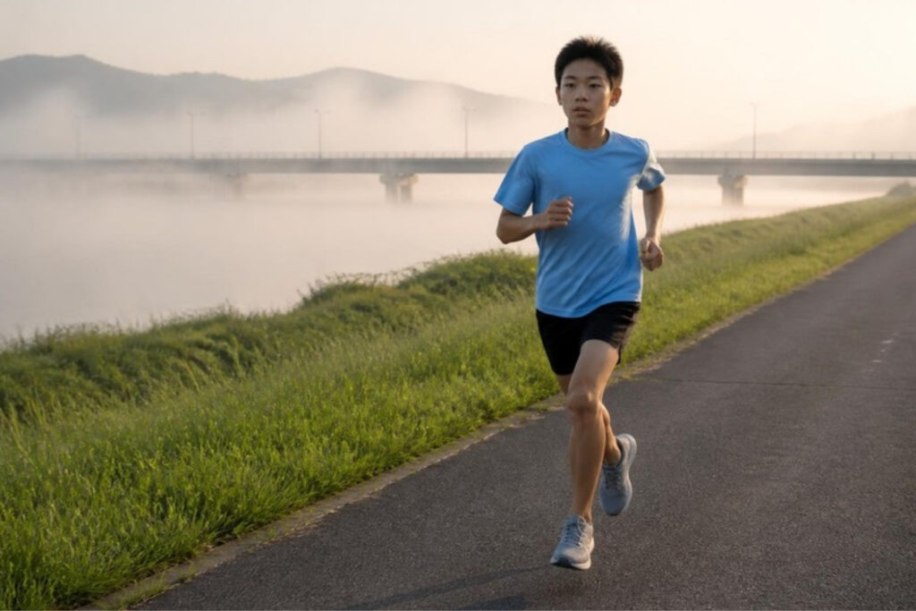 朝の練習で走る10代学生のイメージ