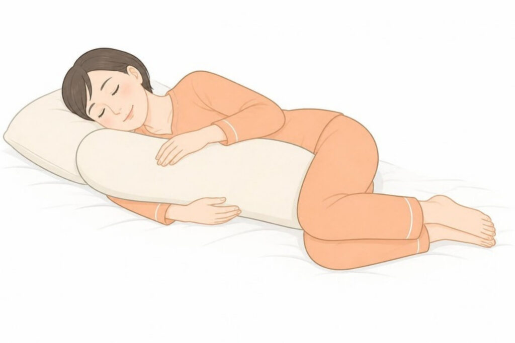 横向きで抱き枕を抱える寝方