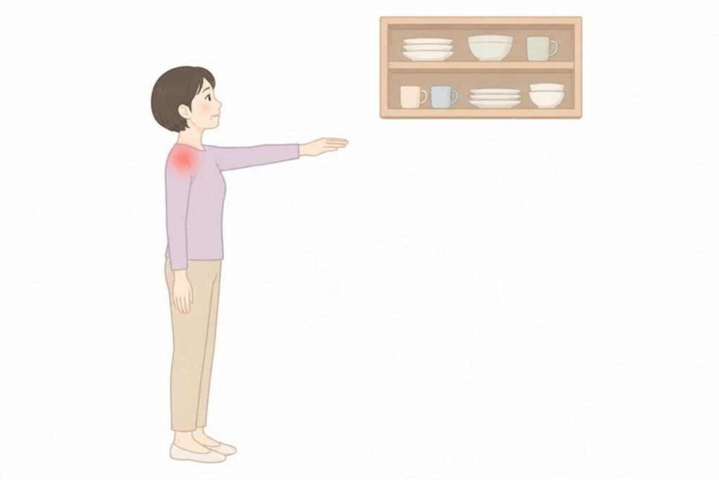 腕が上がらず、高いところの物に手が届かない