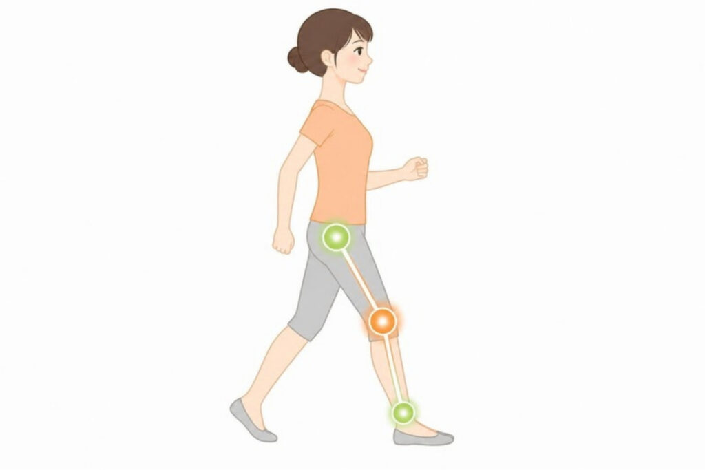 膝は、股関節と足首にはさまれた関節