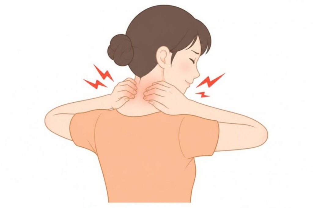 痛い首を強く揉んでいる