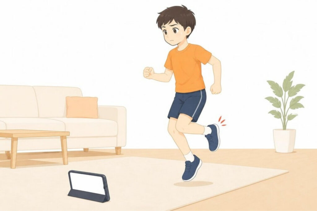 動画を見ながら自己流でトレーニングをする子ども