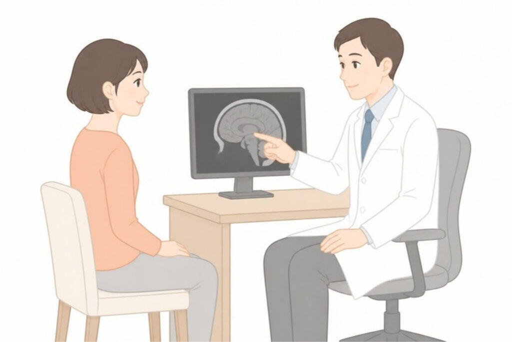 病院で脳の検査の説明を受ける