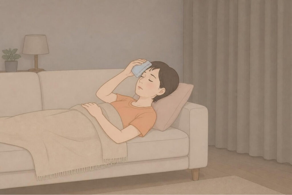 片頭痛のときは、暗くて静かな場所で冷やして休む