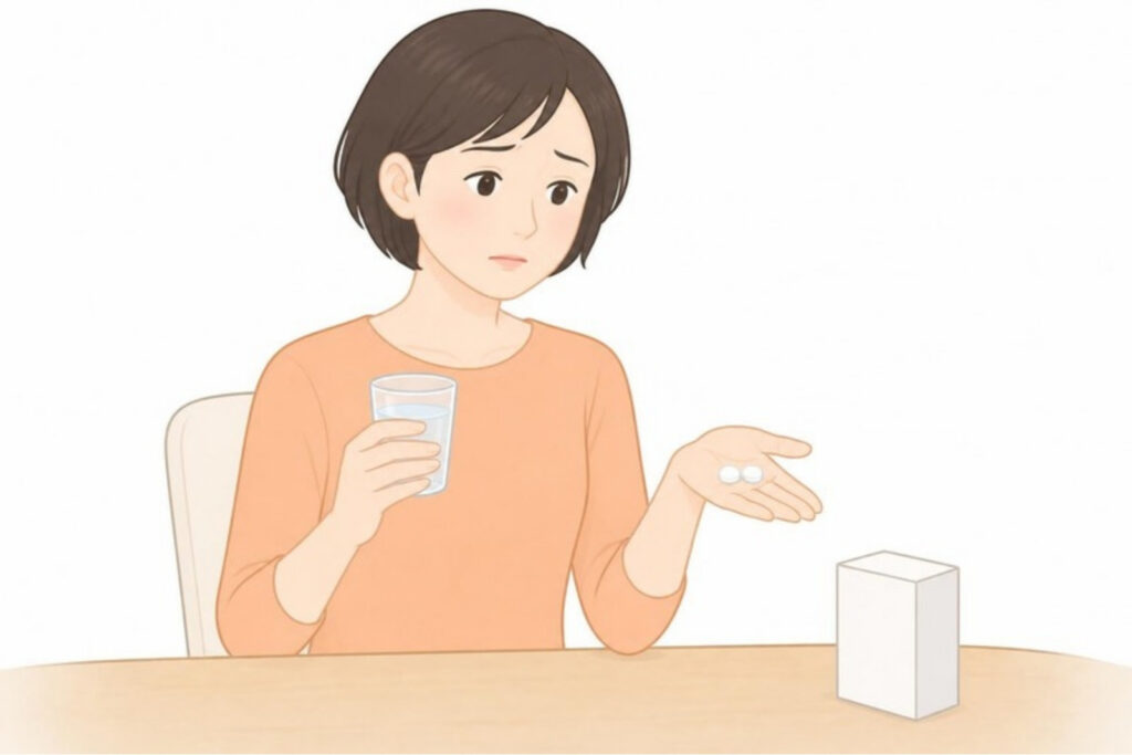 頭痛薬を飲もうとしている女性